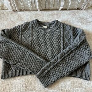 Gray Cable Knit Cropped Women's Sweater